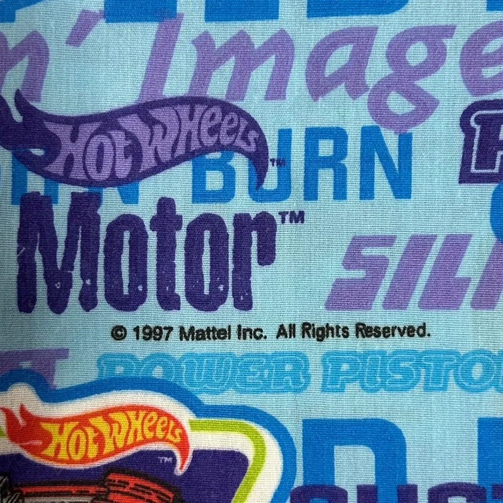 Vintage 1997 Hot Wheels Twin Sheet Set Blue Racing Cars‎ Mattel Springs USA Made